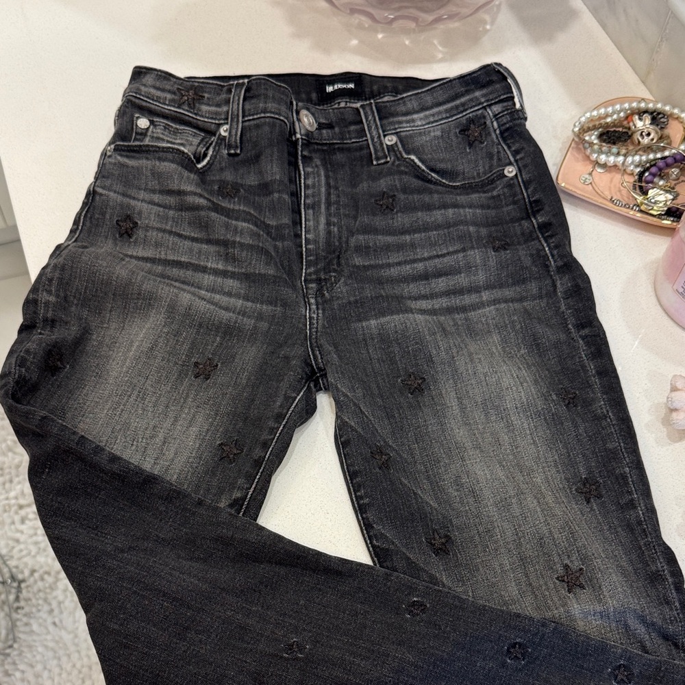 Hudson Jeans Black Star Embellished Straight Leg